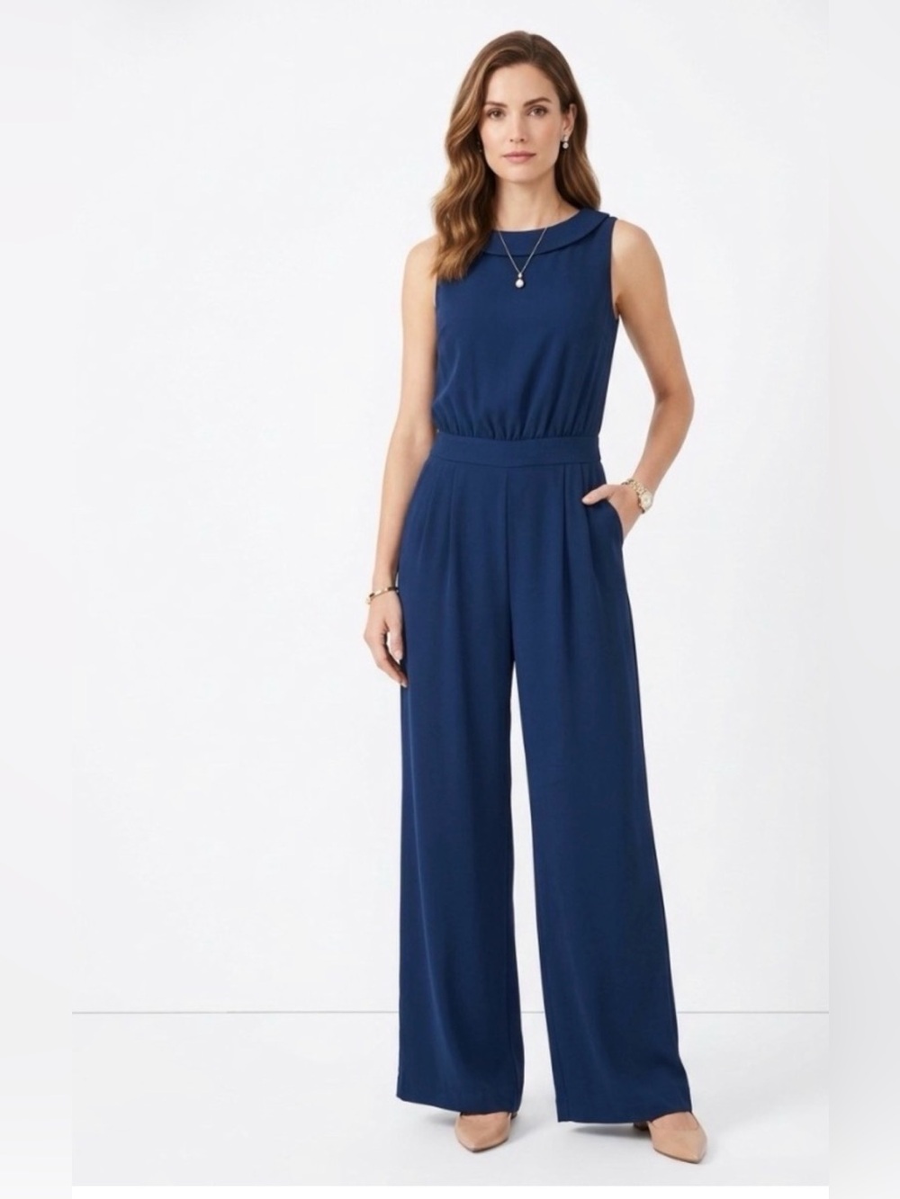 Boden Women's Navy Sleeveless Peter Pan Collar Jumpsuit